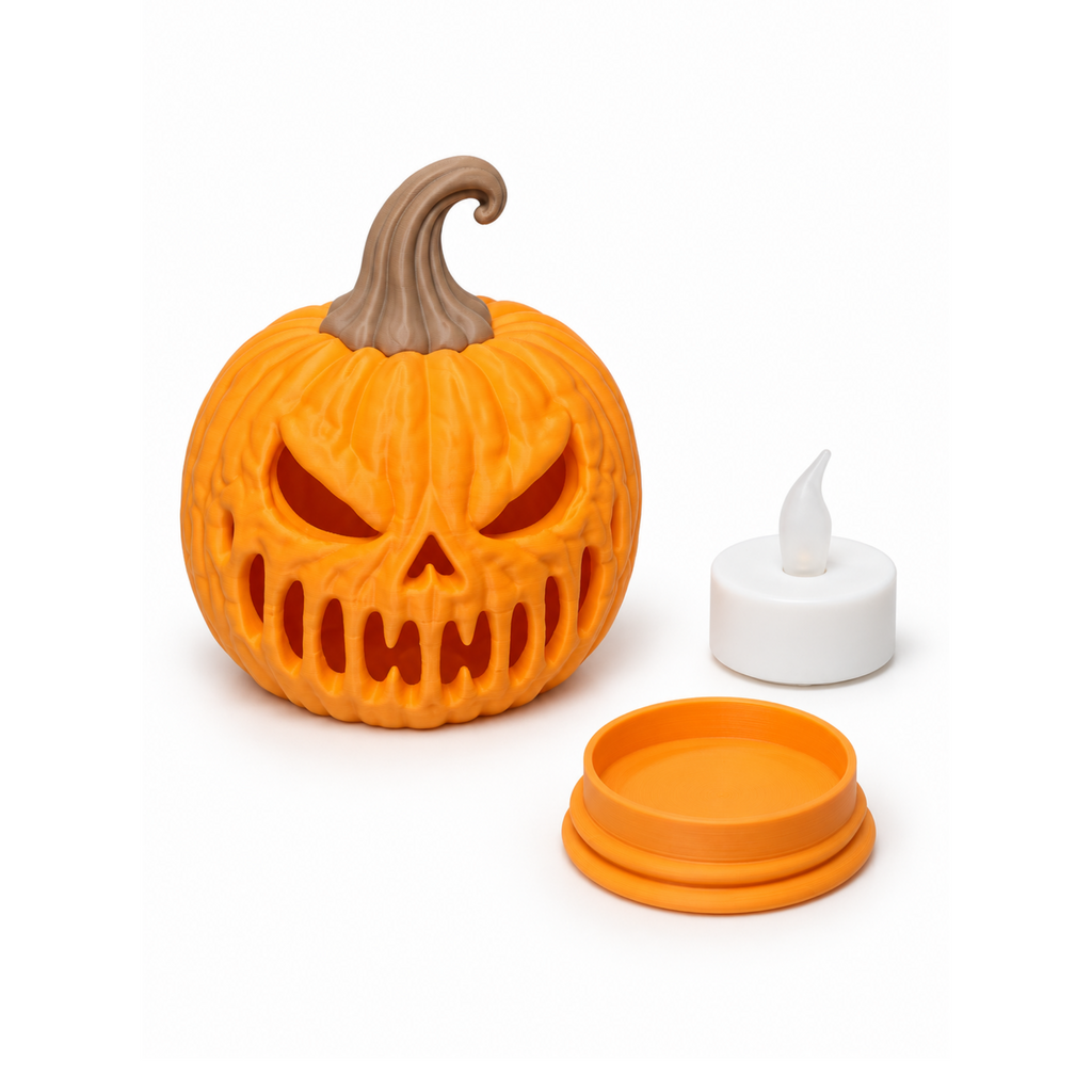 Bad Pumpkin LED tealight holder with removable base and LED tealight
