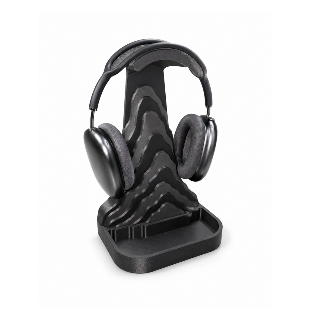 Bergamont Headphone Stand promotional product image with headphones on white background