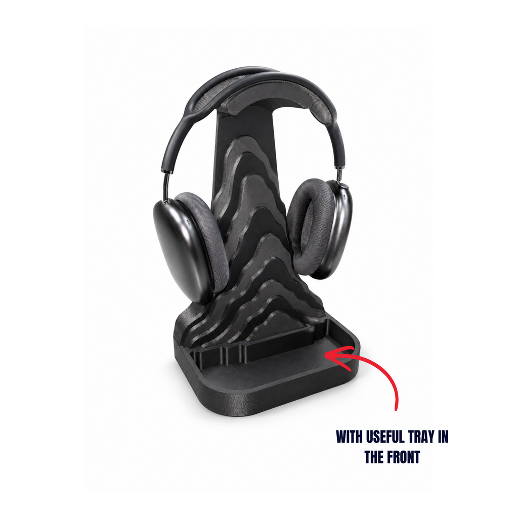 Bergamont Headphone Stand showing the useful front storage tray