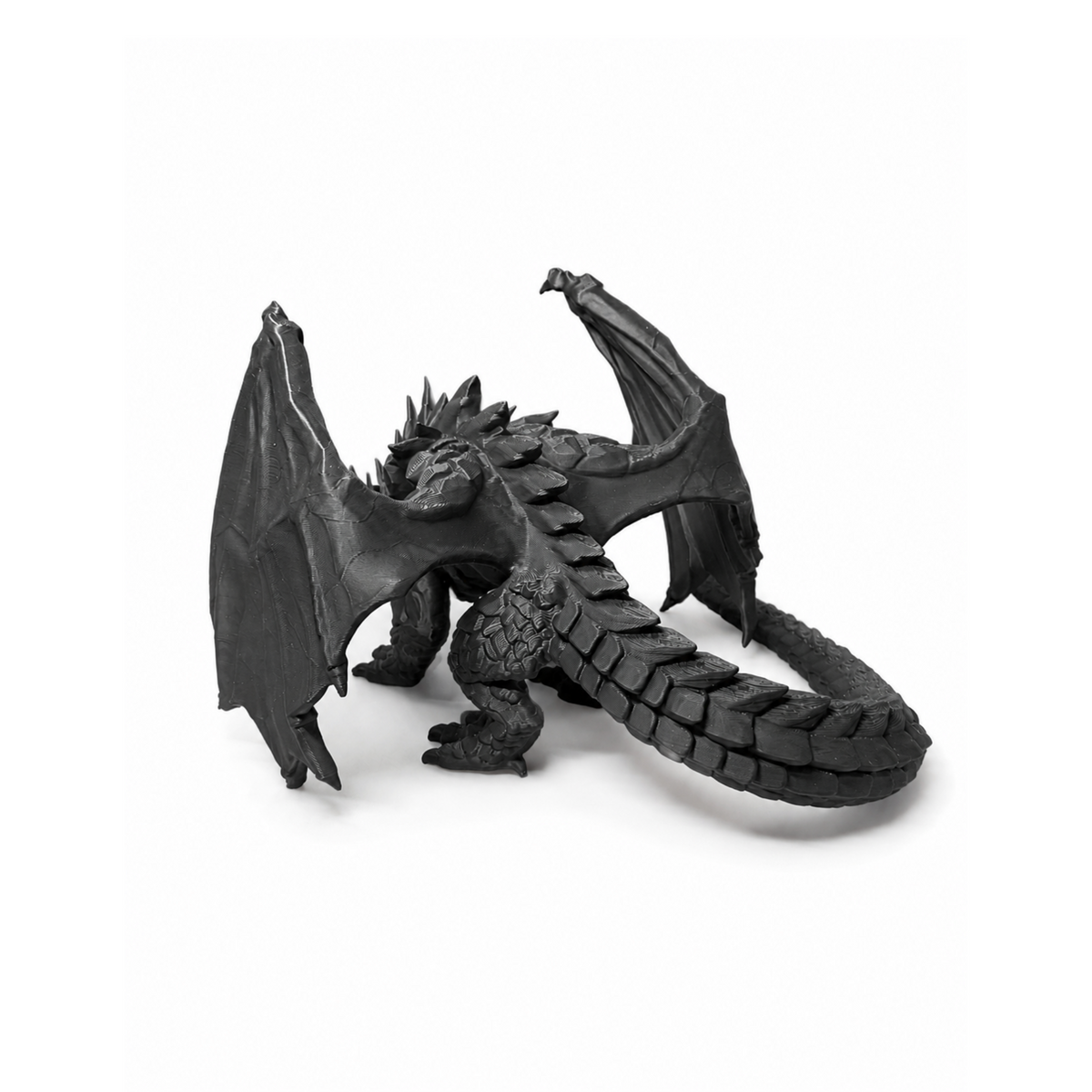 Black Dragon Sculpture by Sektor 7 Studios, rear view on white background