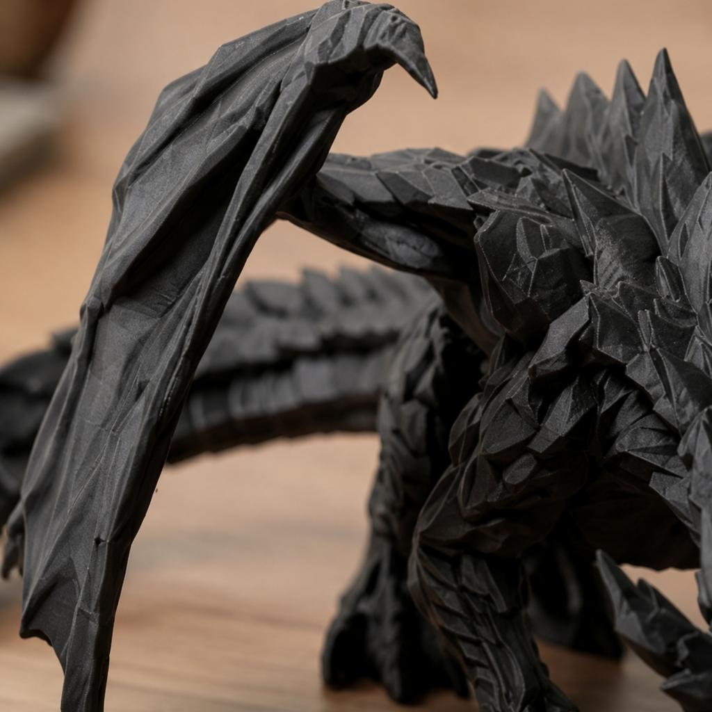 Close-up detail of Black Dragon Sculpture wing and body texture