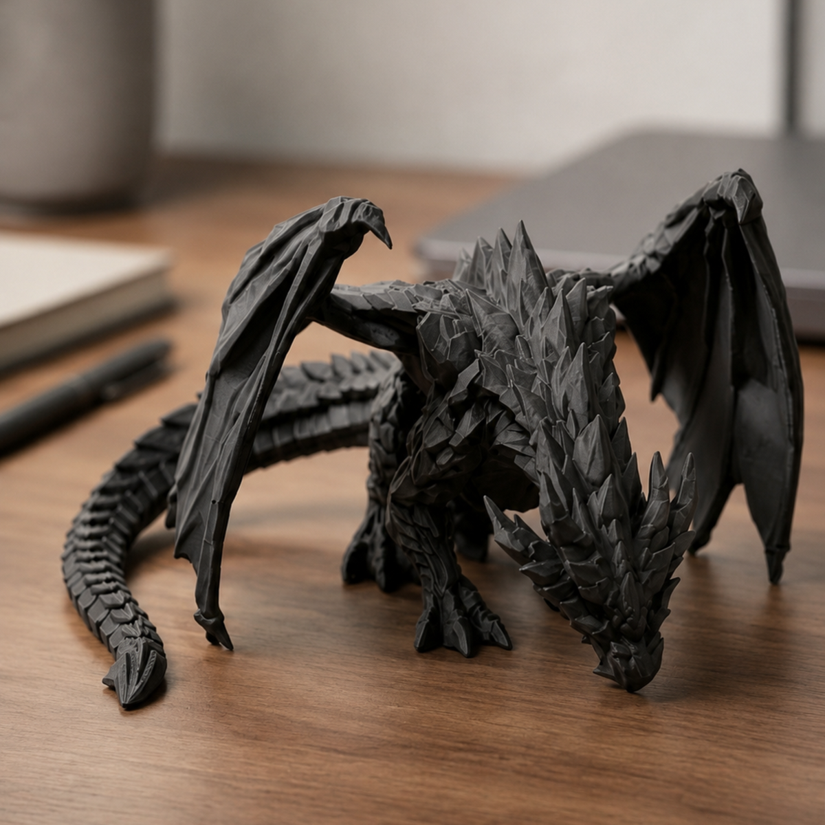 Black Dragon Sculpture close lifestyle view on a wooden desk