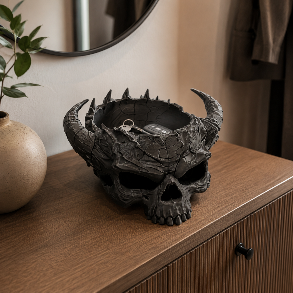 Horned Skull Bowl displayed as a catch-all bowl in a home interior