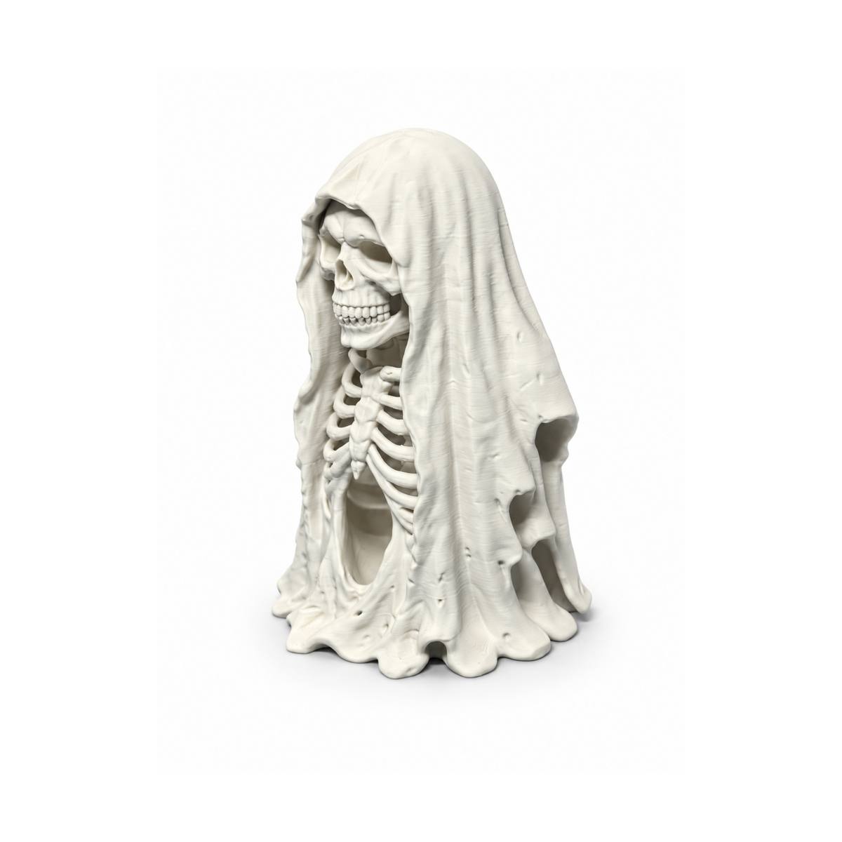 Skeleton Under Robe 3D printed decoration, angled view on white background