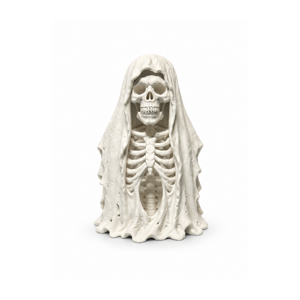 Skeleton Under Robe 3D printed decoration, front view on white background