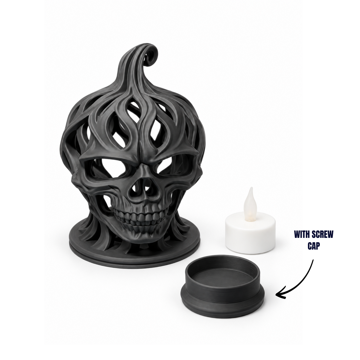 Voronoi Skeleton Head Pumpkin with LED tealight and screw cap shown separately