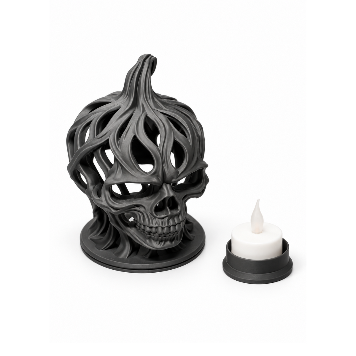 Voronoi Skeleton Head Pumpkin LED tealight holder, front view