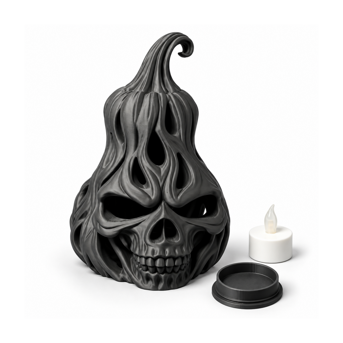 Voronoi Skeleton Pumpkin with LED tealight and screw cap shown separately